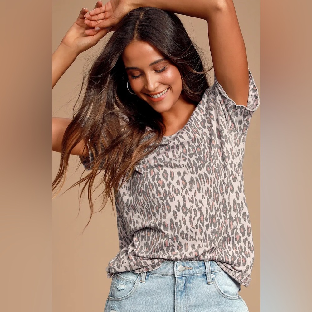 Free People Tourist Leopard Tee XS Blush Pink Oversized Soft Casual Top